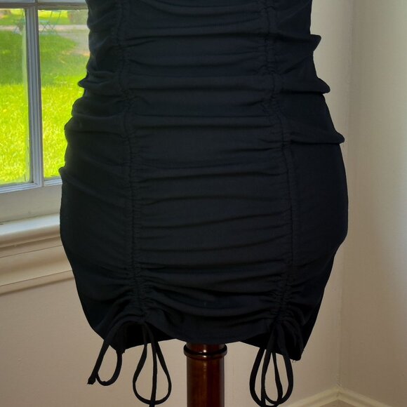 SOLD Almost Famous Black Corset Dress Ribbed Ruched Bodycon Size XL Goth Alt - Picture 3 of 7